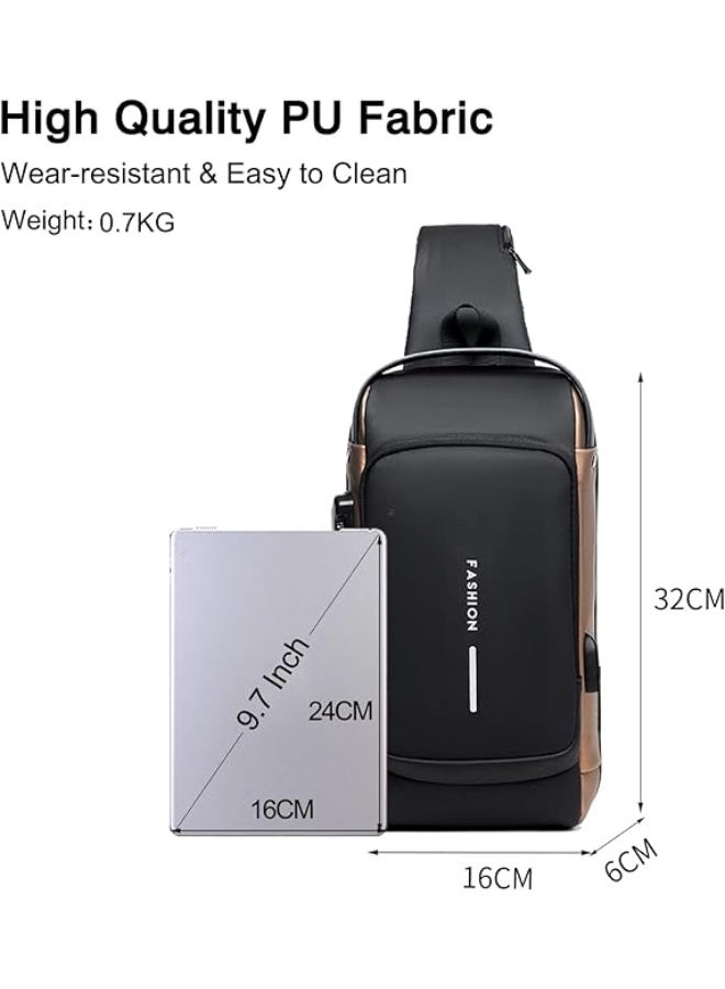 FANDARE Anti-theft Chest Bag Business Shoulder Bags Satchel Bag with USB for Men Travel Hiking Cycling Camping Excursion Waterproof Multi-Pockets Small Backpack - Image 3