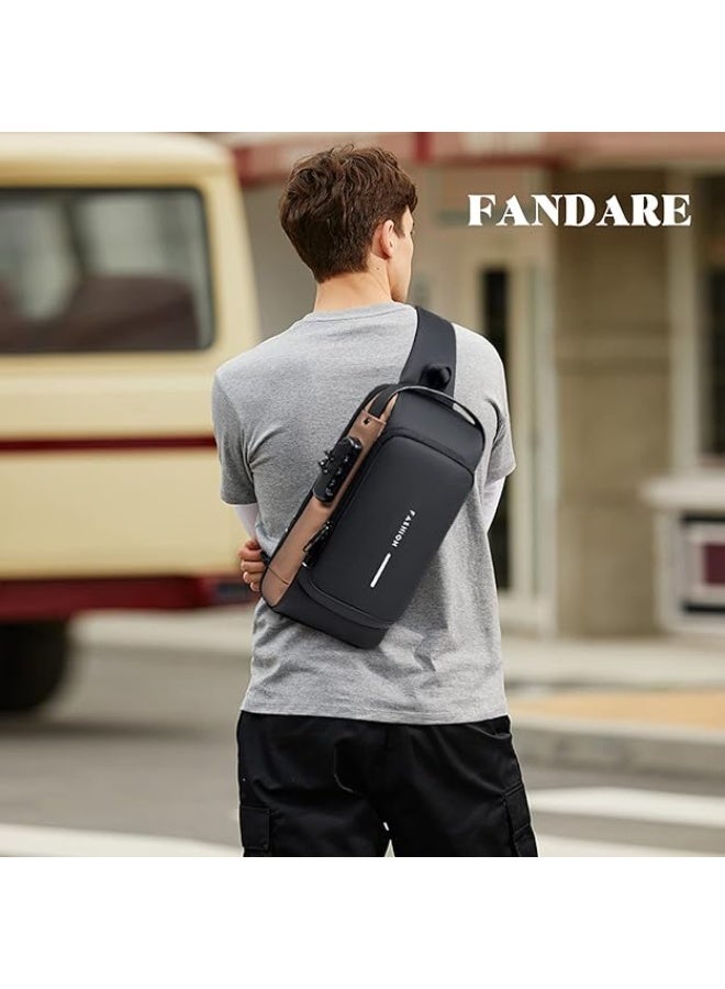 FANDARE Anti-theft Chest Bag Business Shoulder Bags Satchel Bag with USB for Men Travel Hiking Cycling Camping Excursion Waterproof Multi-Pockets Small Backpack - Image 2