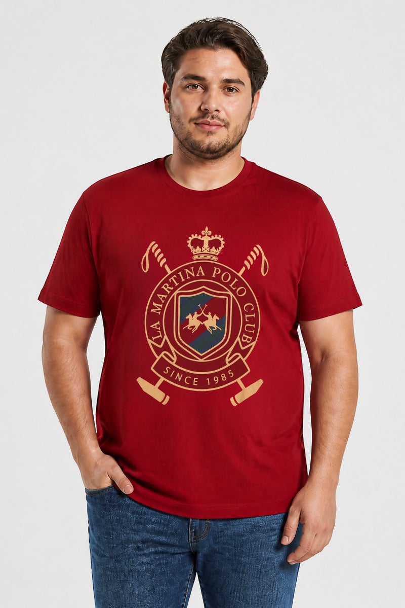 La Martina Men Crew Neck Short Sleeve Graphic Print T-Shirt, Burgundy - Image 1