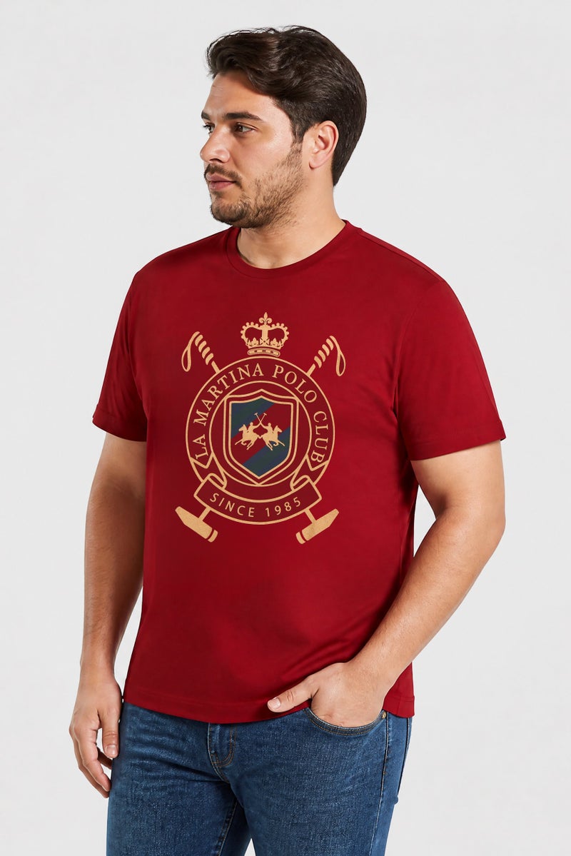 La Martina Men Crew Neck Short Sleeve Graphic Print T-Shirt, Burgundy - Image 2