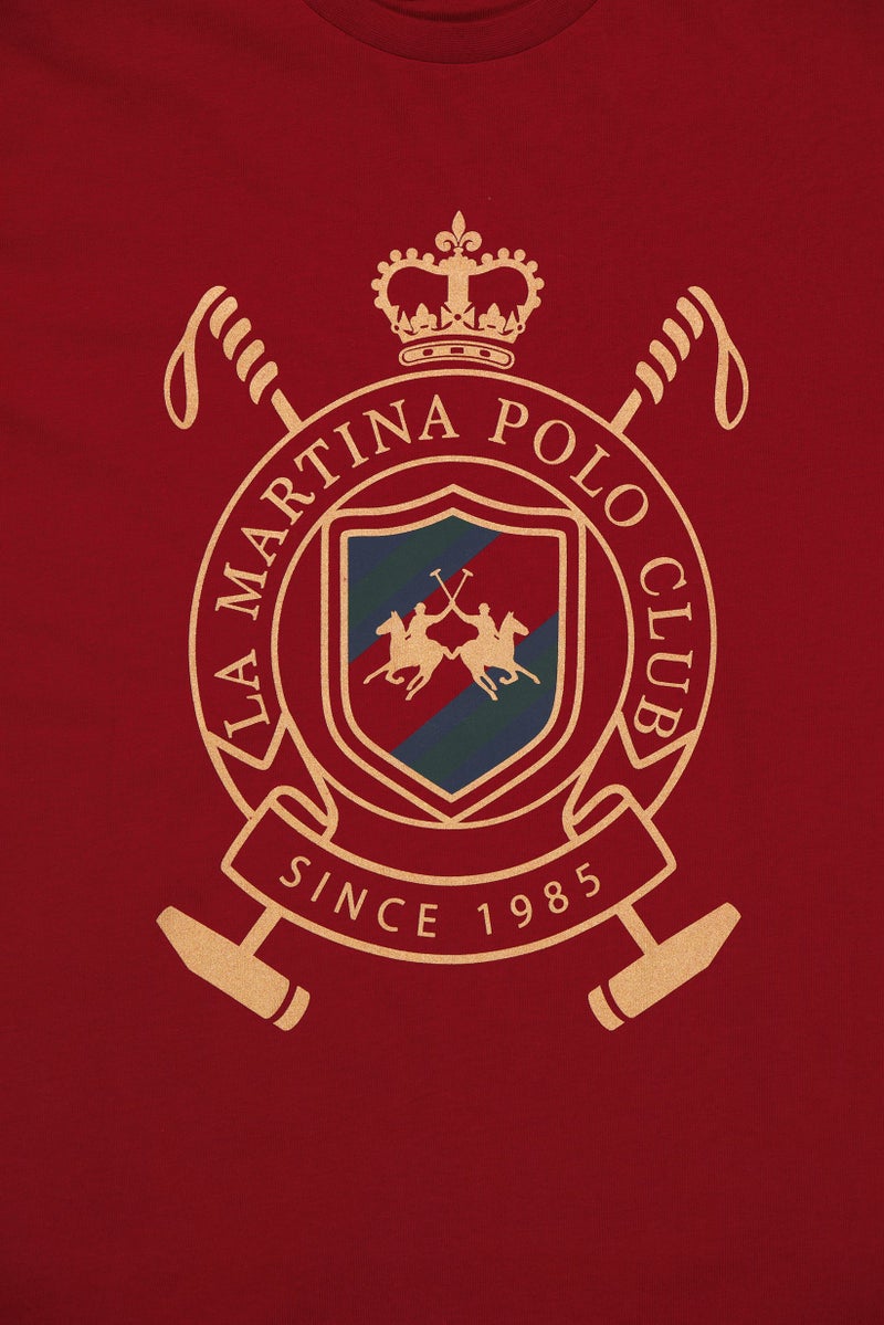 La Martina Men Crew Neck Short Sleeve Graphic Print T-Shirt, Burgundy - Image 5