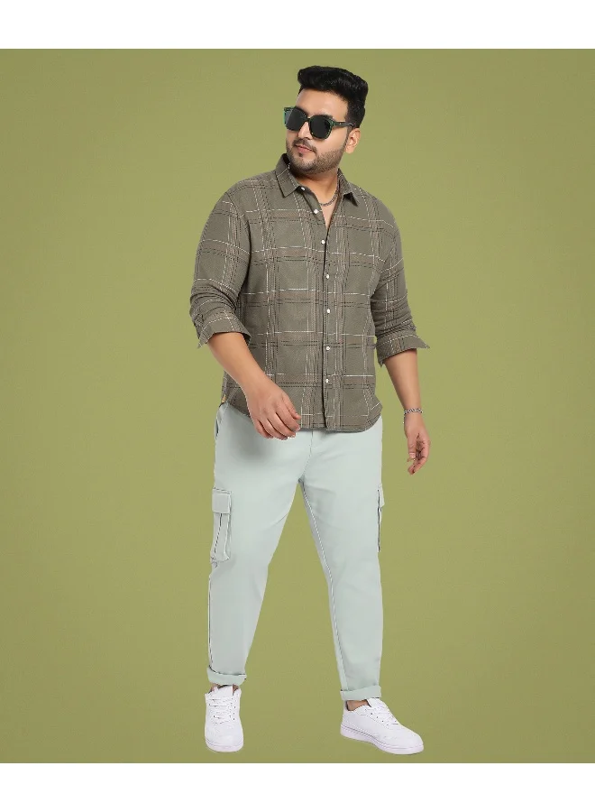 Instafab Plus Men's Olive Green Maxi Tartan Plaid Shirt For Casual Wear | Spread Collar | Long Sleeve | Button Closure | Cotton Shirt Crafted With Comfort Fit For Everyday Wear