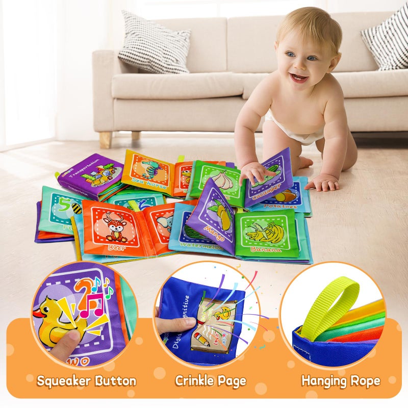Dr.Rapeti Soft Cloth Books Baby Books Bath Books 6-Pack for Baby Infant Toddler Kids Crinkle Squeaky Washable Chewable Non-Toxic Early Educational Giftable - Image 3
