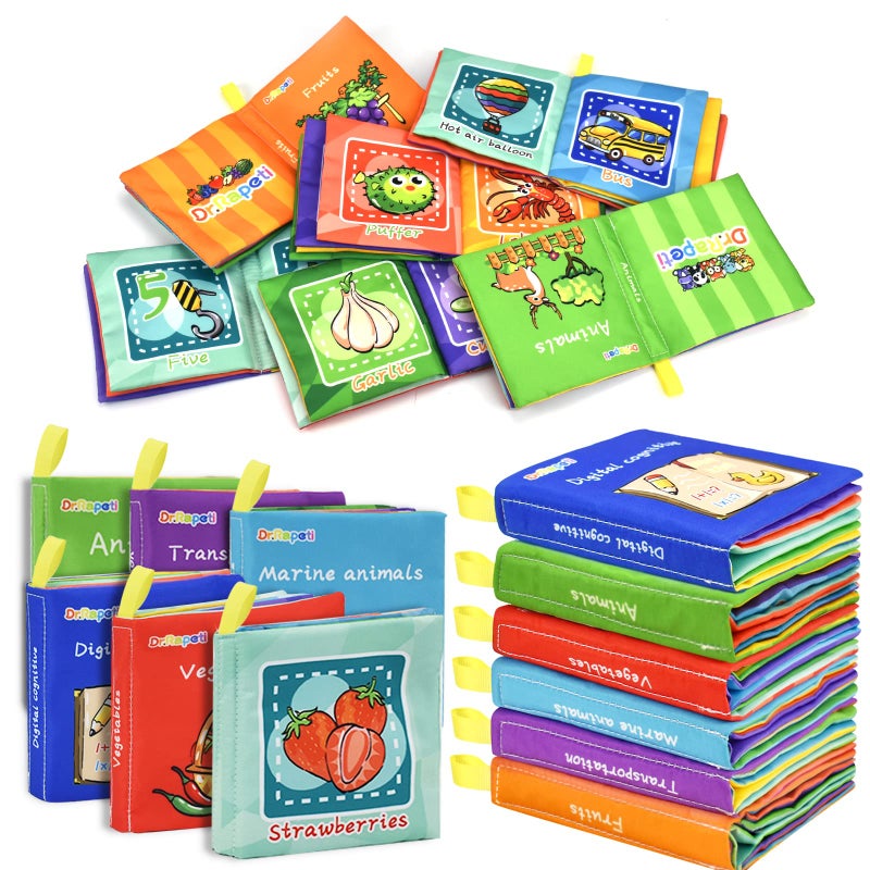 Dr.Rapeti Soft Cloth Books Baby Books Bath Books 6-Pack for Baby Infant Toddler Kids Crinkle Squeaky Washable Chewable Non-Toxic Early Educational Giftable - Image 1
