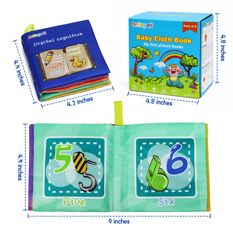 Dr.Rapeti Soft Cloth Books Baby Books Bath Books 6-Pack for Baby Infant Toddler Kids Crinkle Squeaky Washable Chewable Non-Toxic Early Educational Giftable - Image 2
