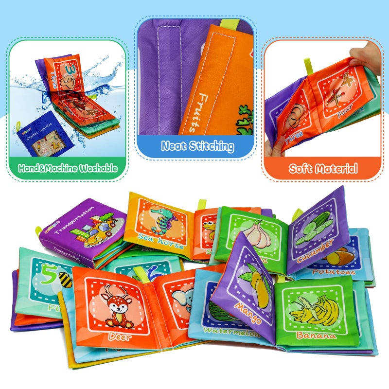 Dr.Rapeti Soft Cloth Books Baby Books Bath Books 6-Pack for Baby Infant Toddler Kids Crinkle Squeaky Washable Chewable Non-Toxic Early Educational Giftable - Image 4
