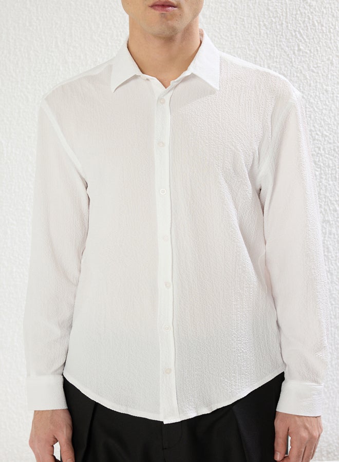 trendyol White Regular Fit Long Sleeve Loose Seasonal Shirt - Image 3