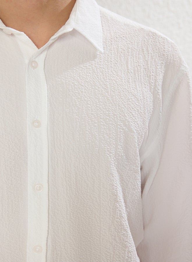 trendyol White Regular Fit Long Sleeve Loose Seasonal Shirt - Image 4