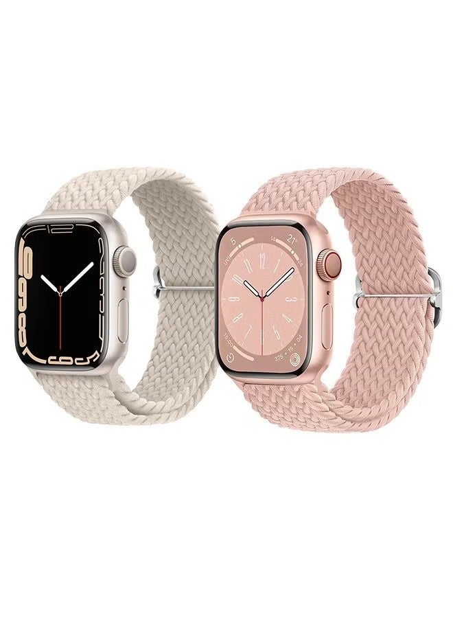 2Pcs Stretchy Solo Loop Compatible with Apple Watch Band 42mm 44mm 45m 46mm 49mm for Women Men,Sport Breathable Nylon Braided Wristband for iWatch Series 10 9 8 7 6 SE 5 4 3 Ultra 2 1 - Image 1