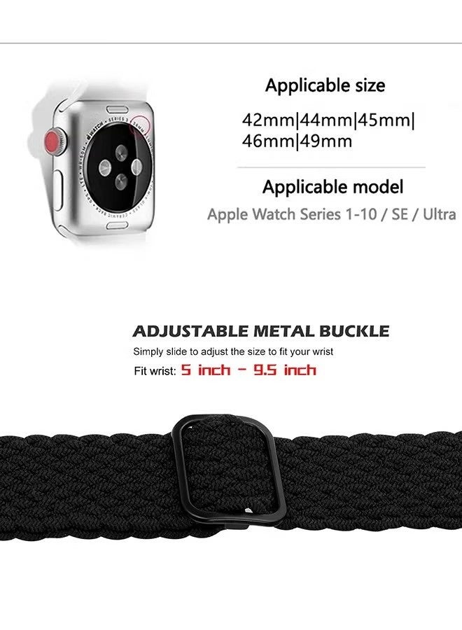 2Pcs Stretchy Solo Loop Compatible with Apple Watch Band 42mm 44mm 45m 46mm 49mm for Women Men,Sport Breathable Nylon Braided Wristband for iWatch Series 10 9 8 7 6 SE 5 4 3 Ultra 2 1 - Image 4