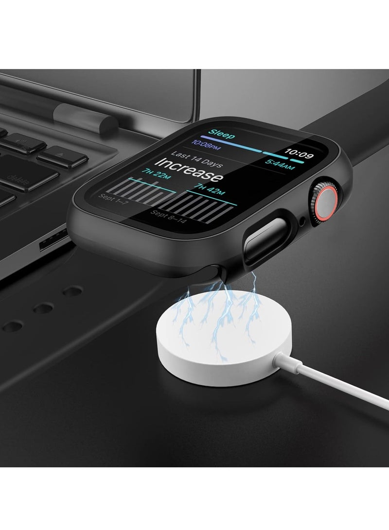 بيوينتي حافظة مع واقي شاشة زجاجي مقسّى لساعة Apple Watch Series 9/8/7، واقي حماية كامل التغطية من الزجاج المقسّى لساعة iWatch مقاس 45 ملم - Image 3