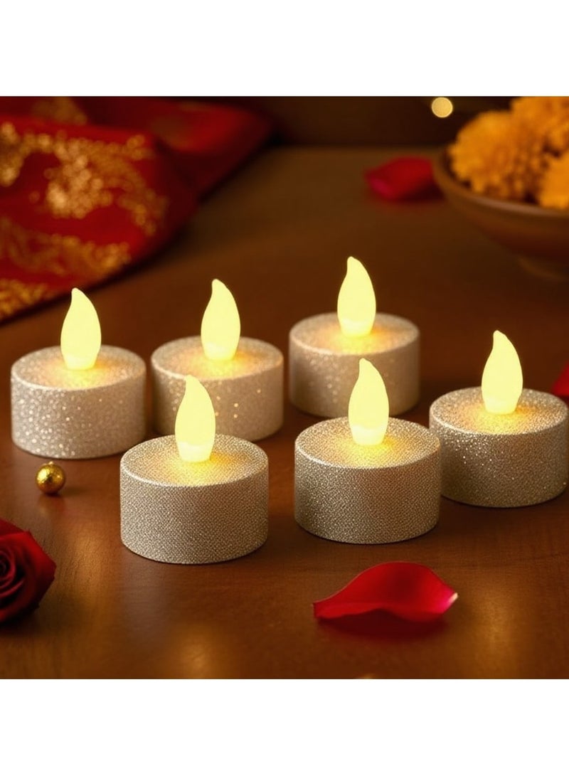 ZAYO LED Tealight Candles Battery Operated Flameless Tea Light Candles for  Home & Table Decoration, Diwali, Festival & Wedding Party Decor Lights, Silver - 6 Pieces Pack - Image 1