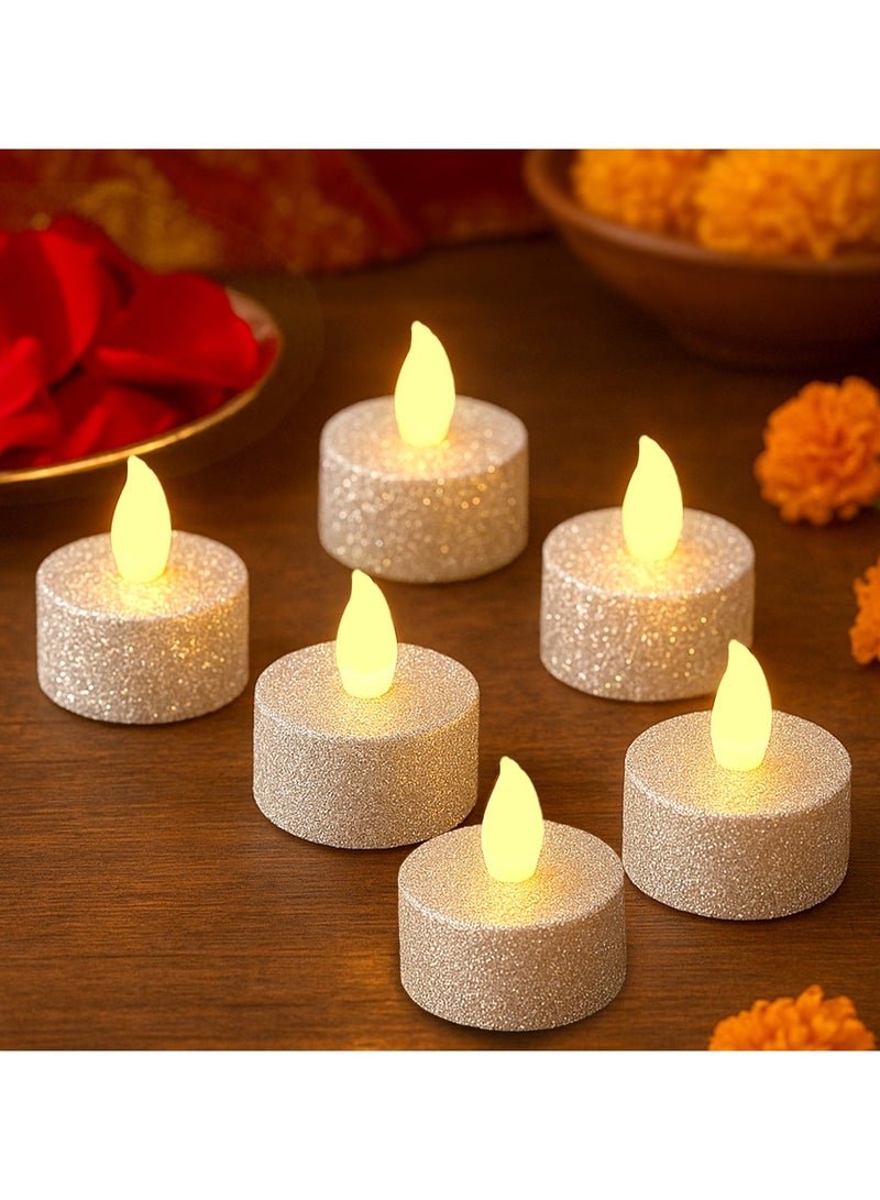 ZAYO LED Tealight Candles Battery Operated Flameless Tea Light Candles for  Home & Table Decoration, Diwali, Festival & Wedding Party Decor Lights, Silver - 6 Pieces Pack - Image 2