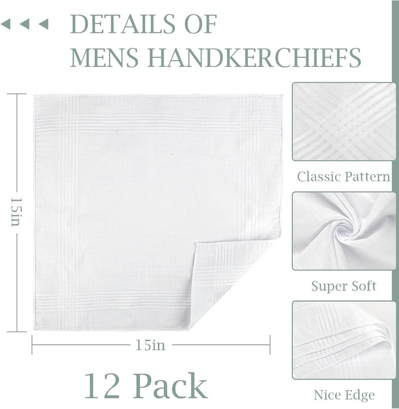 Men's Cotton Handkerchiefs 16 X 16 Inches Soft White Classic Reusable Pocket Hankies - Premium Absorbent Fabric for Gentlemen Daily Use, Formal Events And Wedding Attire - Image 2