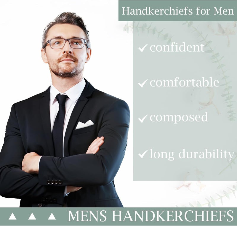 Men's Cotton Handkerchiefs 16 X 16 Inches Soft White Classic Reusable Pocket Hankies - Premium Absorbent Fabric for Gentlemen Daily Use, Formal Events And Wedding Attire - Image 4