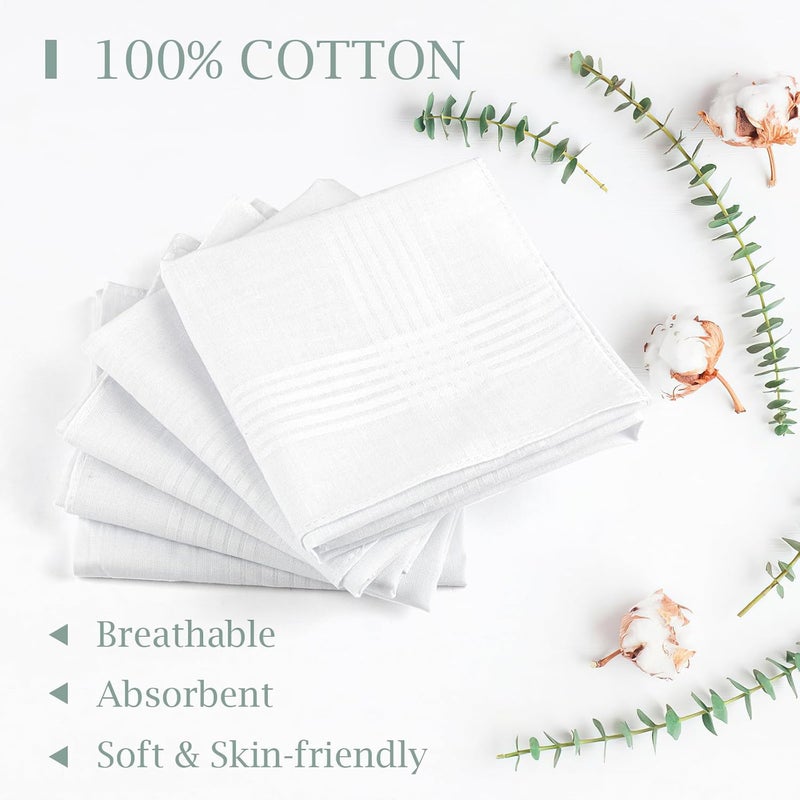 Men's Cotton Handkerchiefs 16 X 16 Inches Soft White Classic Reusable Pocket Hankies - Premium Absorbent Fabric for Gentlemen Daily Use, Formal Events And Wedding Attire - Image 3