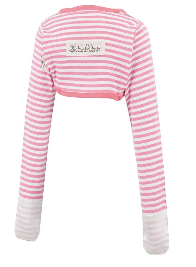 ScratchSleeves | Little Girls' Stay-On Scratch Mitts | Stripes | Pink and Cream | 2-3y - Image 1
