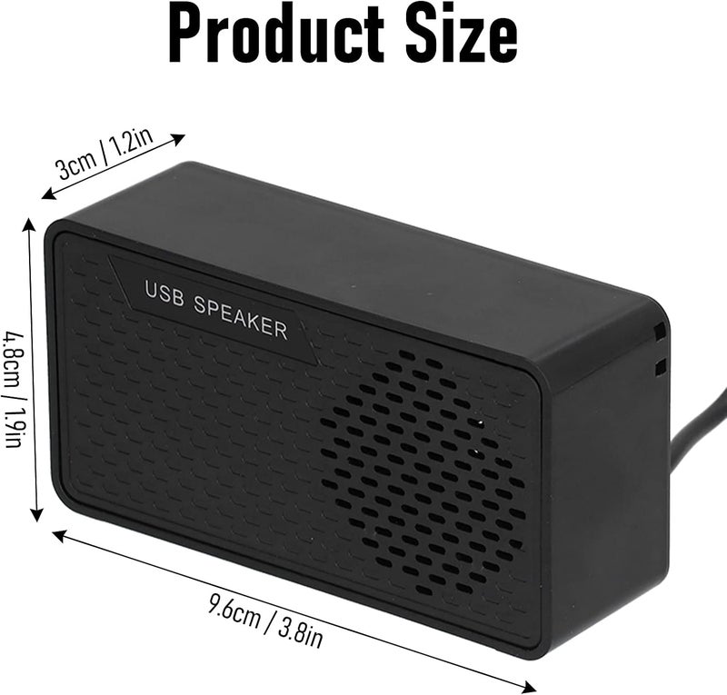مكبر صوت سطح المكتب للكمبيوتر: مكبر صوت محمول صغير يعمل بالطاقة USB مع بطاقة صوت مدمجة، يشمل مشغل، توصيل وتشغيل للمكتب المنزلي، أسود من مادة ABS، مقاس 3.8×1.2×1.9 بوصة - Image 5