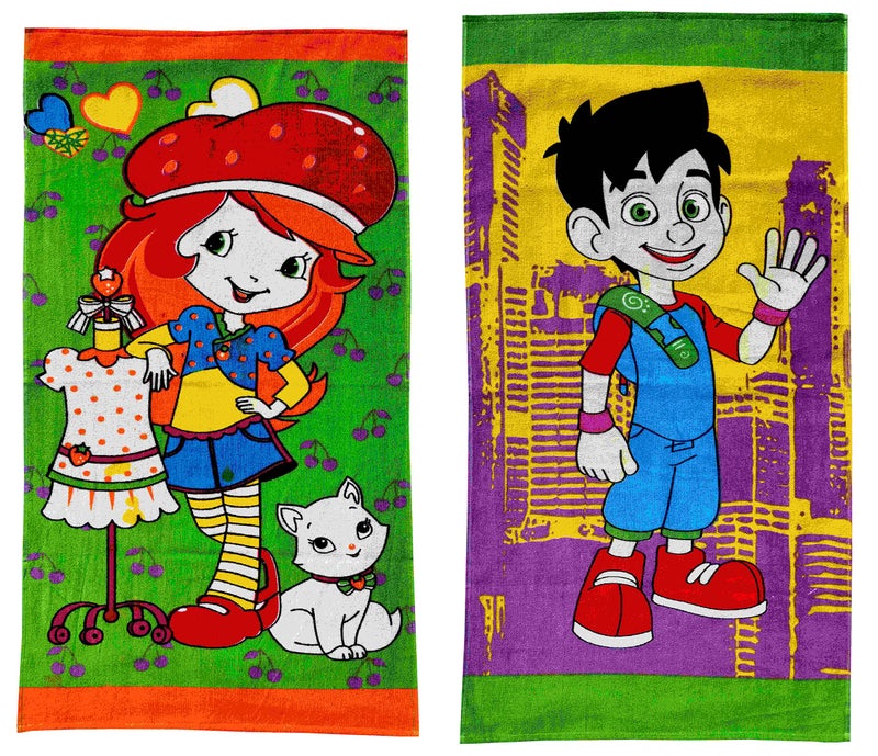Mandhania Cotton Cartoon Printed Kids Bath Towels for Boys N Girls (Multicolour, Pack of 2) - Image 1