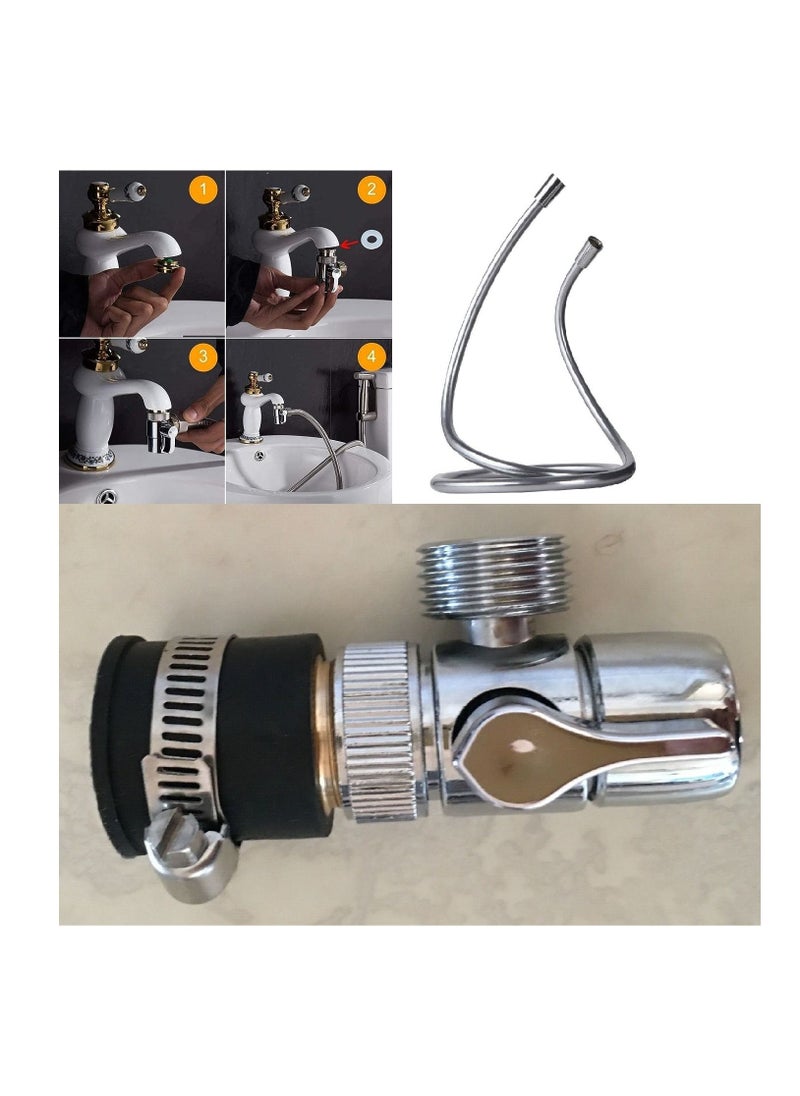 100% Professional choice - A bathroom shattaf consisting of a brass valve with 2 outlets, a 1.5 gray hose, a 10 meter hose, a bridge adapter, and a rubber hose of different sizes. - Image 1