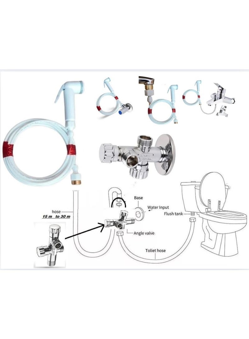 100% Professional choice Bathroom bidet consisting of a brass valve with 2 outlets, a 10-meter hose, and a complete white Italian bidet (+ brass adapter and rubber adapter with brass thread). - Image 2