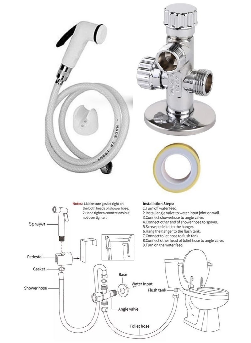 100% Professional choice Bathroom bidet consisting of a brass valve with 2 outlets, a 10-meter hose, and a complete white Italian bidet (+ brass adapter and rubber adapter with brass thread). - Image 3