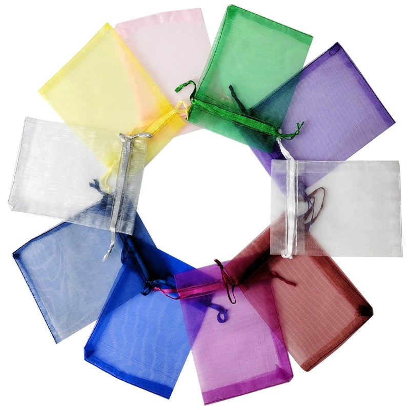JUNSDUKE 10 Pcs Small Gift Bags, Mix Color Organza Bags 3x4 Inches, Mesh Drawstring Bag for Wedding, Party, Christmas, Jewelry, Candy (10) - Image 1