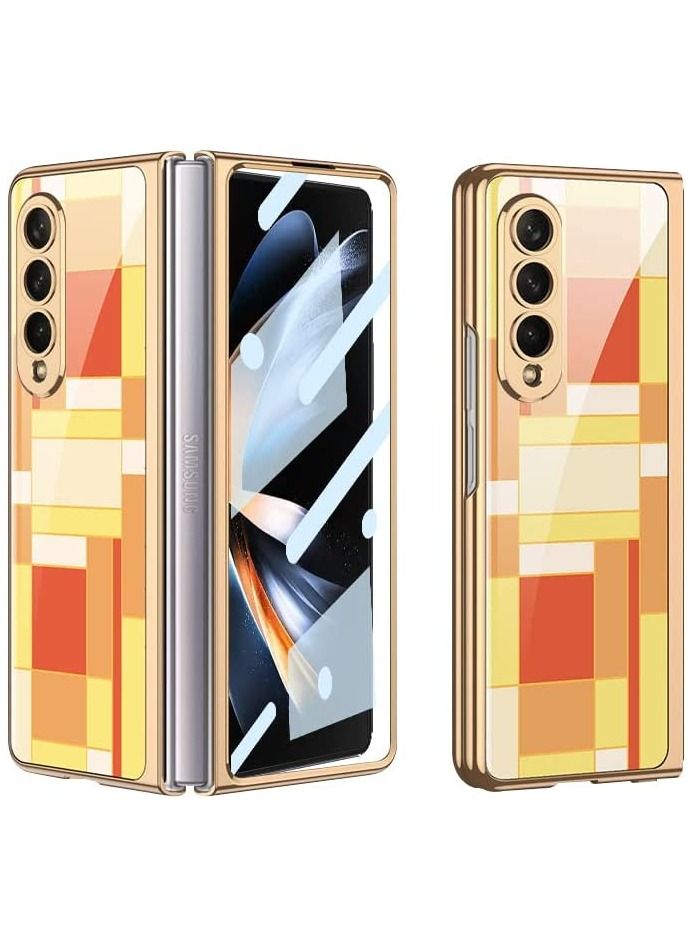 GOLDEN MASK For Samsung Galaxy Z Fold 4 Case Ultra Thine Tempered Glass- (drawings Gold)
