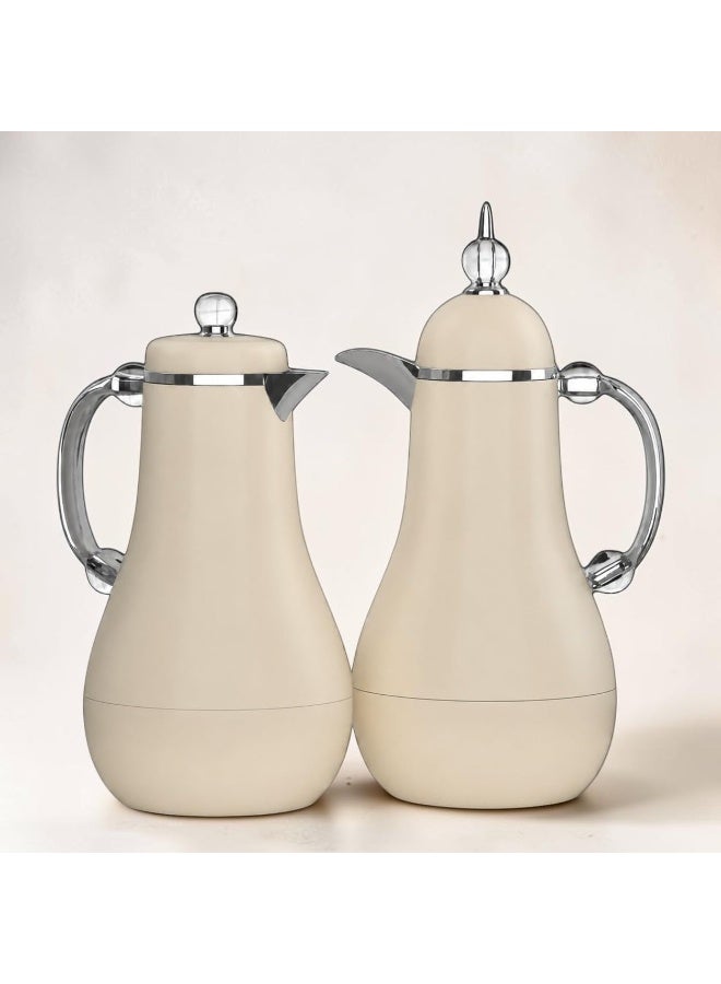 REFAN Luxury Tea and Coffee Vacuum Flask Set, 2 Pieces, 1+1 Liter Capacity | Premium Hospitality Thermos Set | Leak-Resistant Insulated Carafe Keeps Beverages Hot for Long Hours (Beige) - Image 1