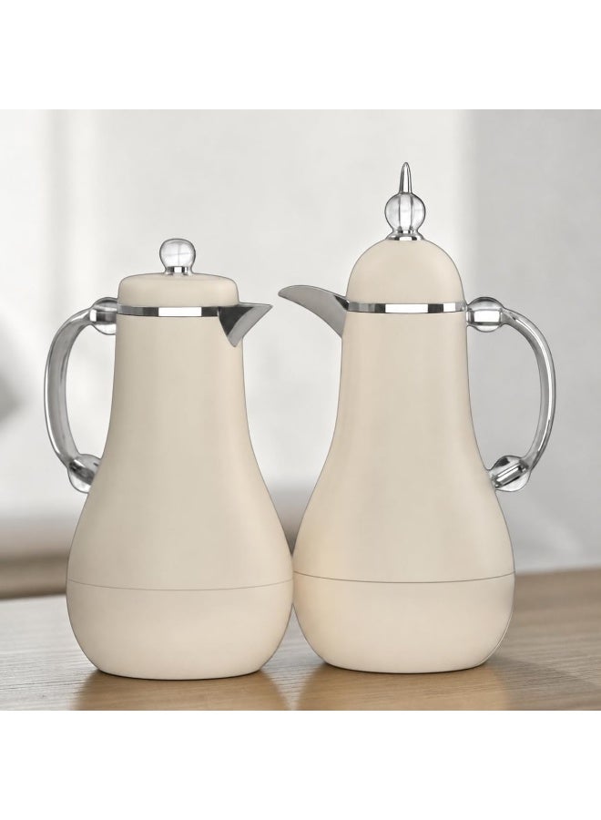 REFAN Luxury Tea and Coffee Vacuum Flask Set, 2 Pieces, 1+1 Liter Capacity | Premium Hospitality Thermos Set | Leak-Resistant Insulated Carafe Keeps Beverages Hot for Long Hours (Beige) - Image 4