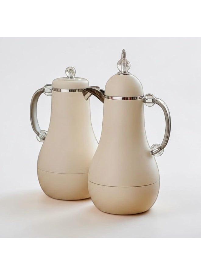REFAN Luxury Tea and Coffee Vacuum Flask Set, 2 Pieces, 1+1 Liter Capacity | Premium Hospitality Thermos Set | Leak-Resistant Insulated Carafe Keeps Beverages Hot for Long Hours (Beige) - Image 5