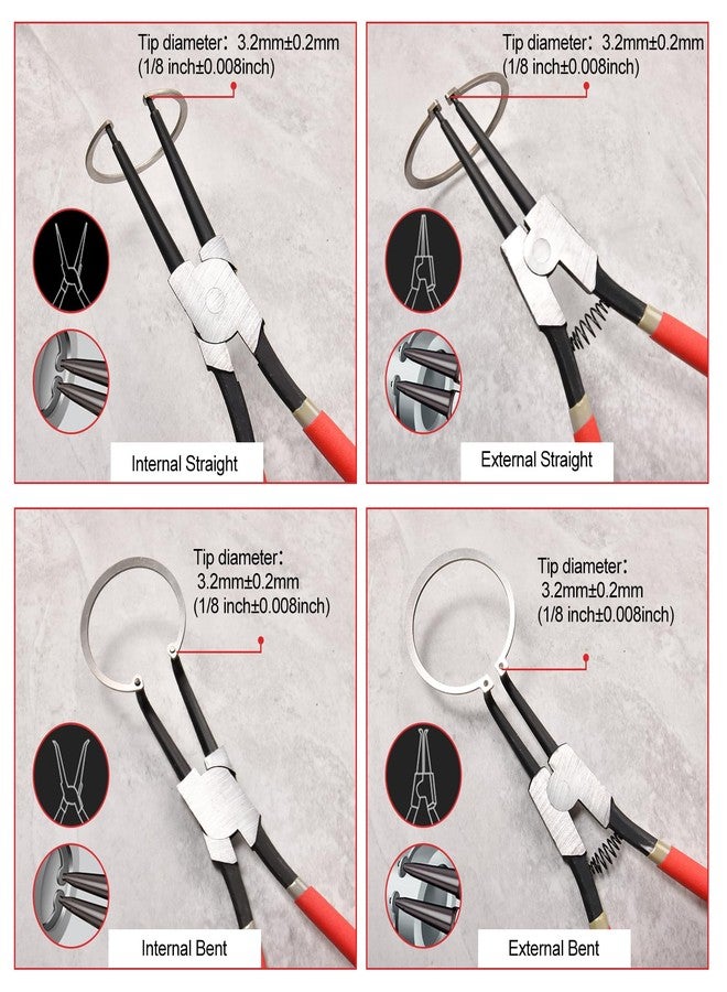 LEONTOOL 4 PCS Snap Ring Plier 13-Inch Heavy Duty Internal and External Circlip Pliers with Storage Pouch Straight Bent Jaw Tip Diameter 0.12" for Installing Removing Retaining Ring - Image 3