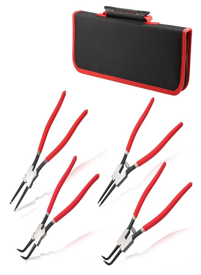 LEONTOOL 4 PCS Snap Ring Plier 13-Inch Heavy Duty Internal and External Circlip Pliers with Storage Pouch Straight Bent Jaw Tip Diameter 0.12" for Installing Removing Retaining Ring - Image 1