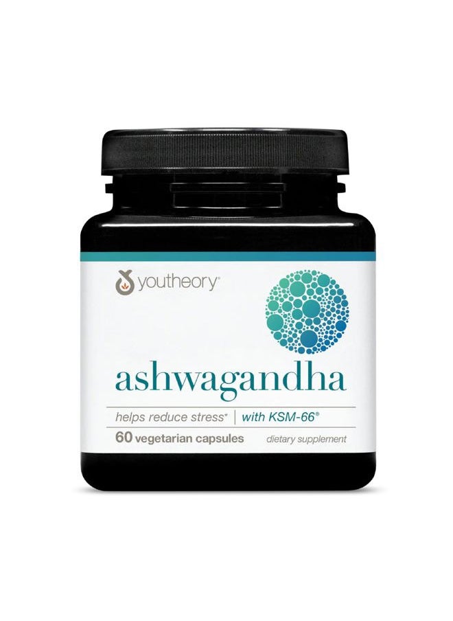 youtheory - Ashwagandha - 1,000 mg - Stress Support Supplement - Cortisol Support Supplement - Gluten, Dairy & Soy Free - 60 Vegetarian Capsules - Image 1