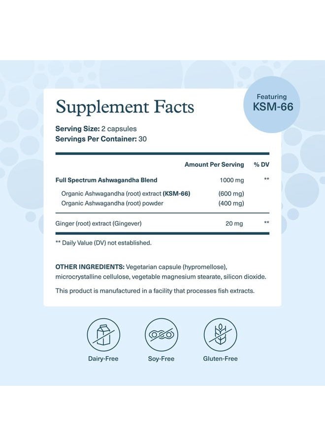 youtheory - Ashwagandha - 1,000 mg - Stress Support Supplement - Cortisol Support Supplement - Gluten, Dairy & Soy Free - 60 Vegetarian Capsules - Image 1