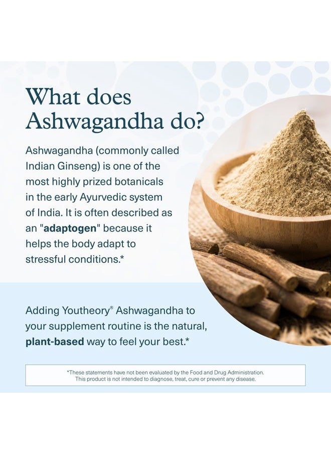 youtheory - Ashwagandha - 1,000 mg - Stress Support Supplement - Cortisol Support Supplement - Gluten, Dairy & Soy Free - 60 Vegetarian Capsules - Image 1