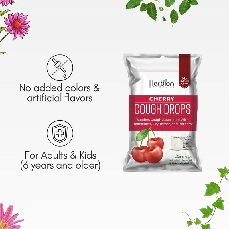 HERBION Naturals Cough Drops with Natural Cherry Flavor Dietary Supplement Soothes Cough for Adults and Children Over 6 Years 25 Drops No Artificial Flavor  Pack of 5 125 Lozenges - Image 5