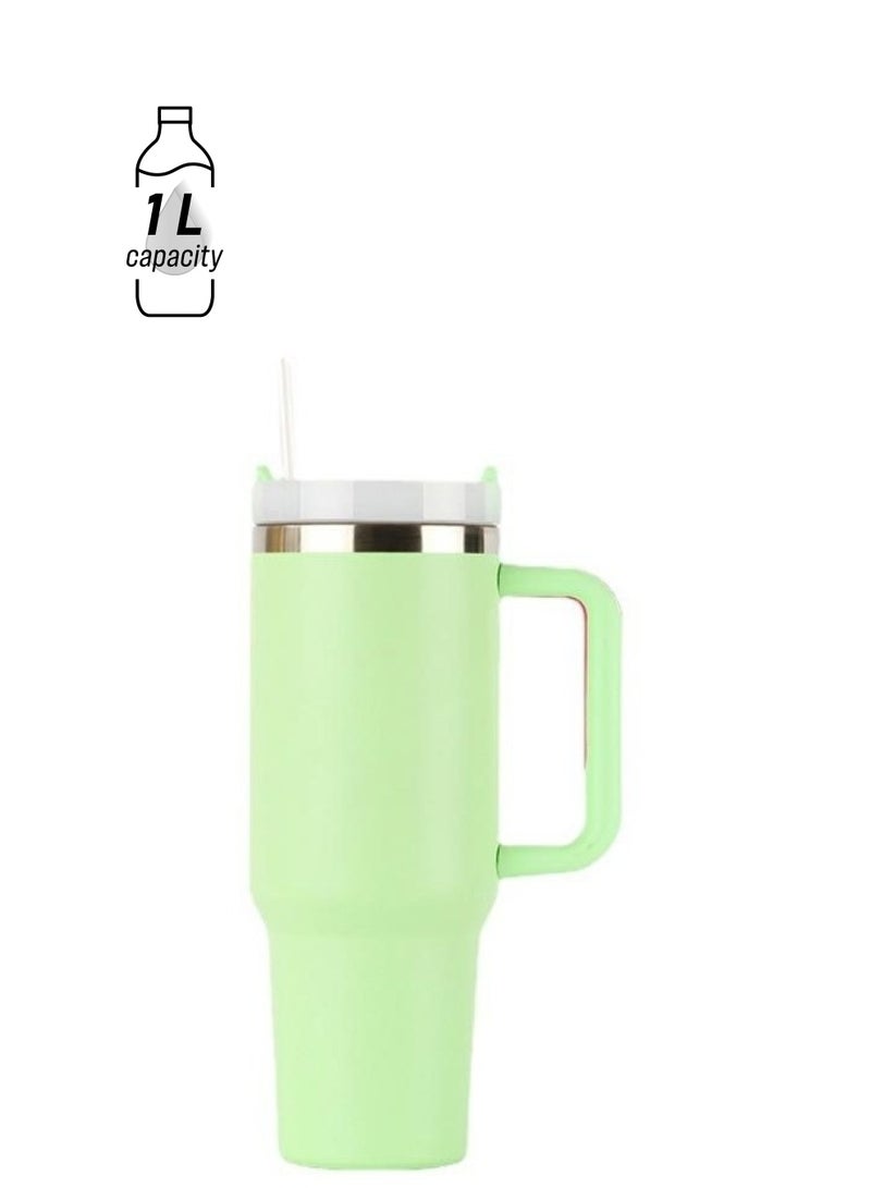 آذاد تمبلر 40 إتش زد كوب القهوة المثلج مع المقبض وكأس التفريغ بالفولاذ المقاوم للصدأ العازل بالقش لزجاجات المياه الساخنة والباردة