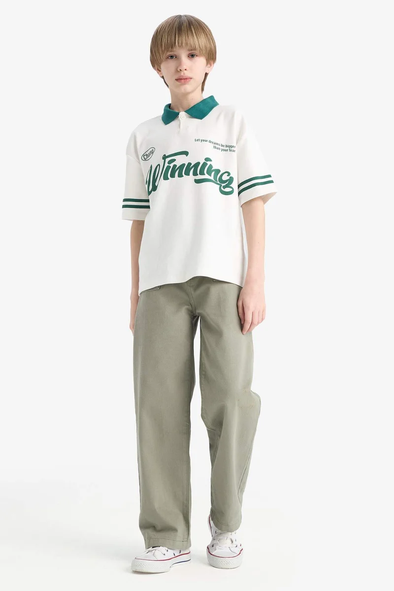 ديفاكتو Boy Oversize Fit Polo Neck Printed Polo Shirt