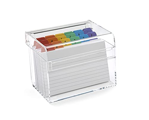 OSCO Clear Acrylic Index Box | Small | A to Z Divider Tabs | 100 Lined Note Sheets Included (5" X 3") | Ruled Revision Flash Cards | Recipe Notes | Contacts Filing | Fits 127 x 76 mm - Image 1