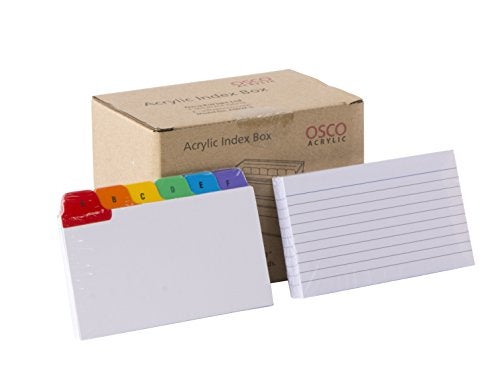 OSCO Clear Acrylic Index Box | Small | A to Z Divider Tabs | 100 Lined Note Sheets Included (5" X 3") | Ruled Revision Flash Cards | Recipe Notes | Contacts Filing | Fits 127 x 76 mm - Image 5