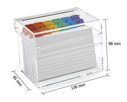 OSCO Clear Acrylic Index Box | Small | A to Z Divider Tabs | 100 Lined Note Sheets Included (5" X 3") | Ruled Revision Flash Cards | Recipe Notes | Contacts Filing | Fits 127 x 76 mm - Image 2