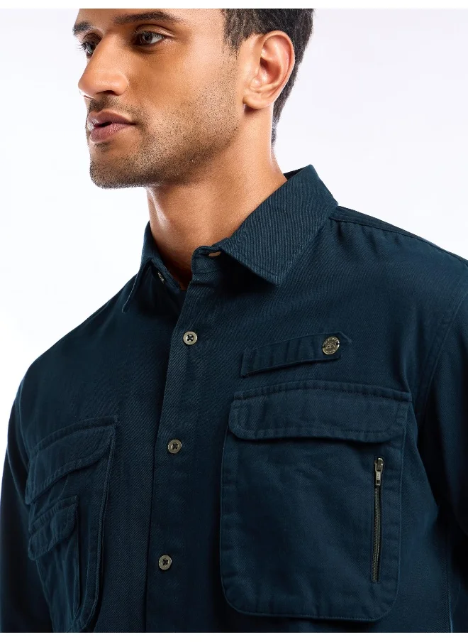 بيونغ Dark Blue Utility Pockets Shirt for Men