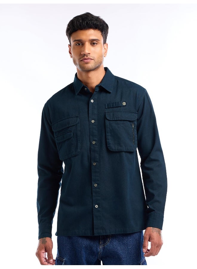 Beyoung Dark Blue Utility Pockets Shirt for Men  - Image 4