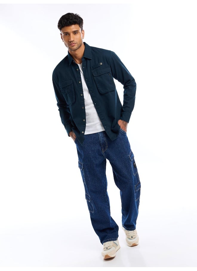 Beyoung Dark Blue Utility Pockets Shirt for Men  - Image 5