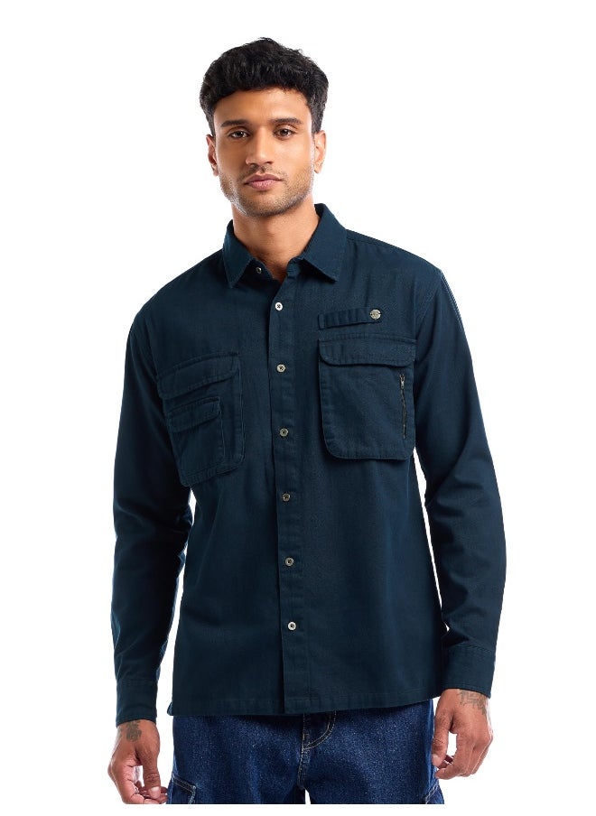 Beyoung Dark Blue Utility Pockets Shirt for Men  - Image 1