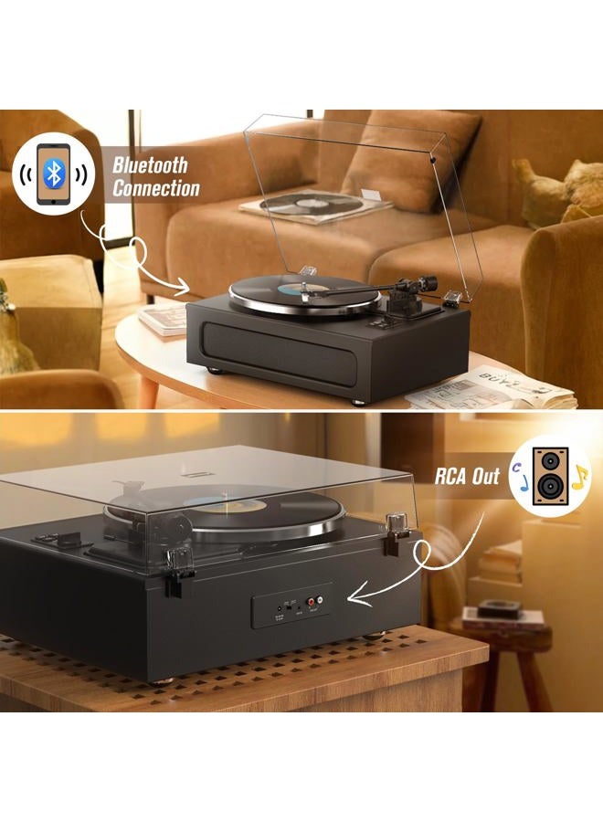 Retrolife Record Player All-in-One Classic Turntable for Vinyls Records Built-in 4 Stereo Speakers High Fidelity Audio AT-3600L Phono Belt Drive Vinyl Players BT Wireless Pariing Aux-in RCA Auto Stop Pure Black - Image 5