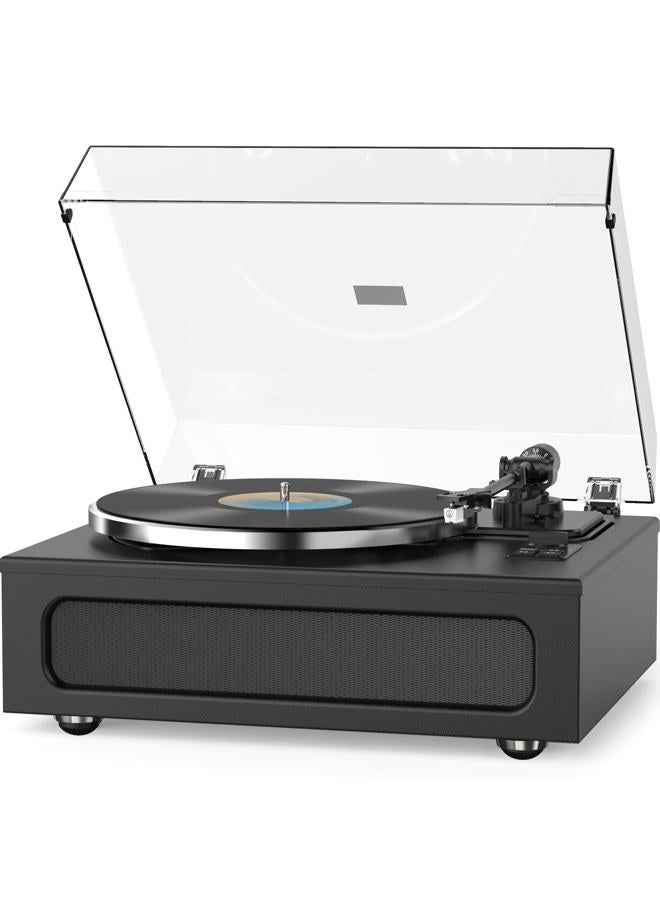 Retrolife Record Player All-in-One Classic Turntable for Vinyls Records Built-in 4 Stereo Speakers High Fidelity Audio AT-3600L Phono Belt Drive Vinyl Players BT Wireless Pariing Aux-in RCA Auto Stop Pure Black - Image 1
