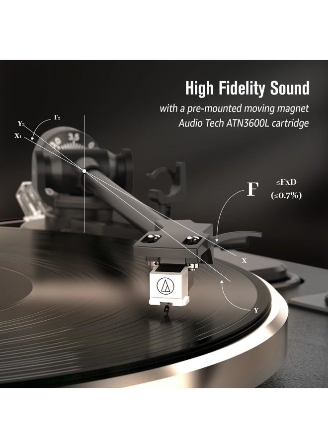 Retrolife Record Player All-in-One Classic Turntable for Vinyls Records Built-in 4 Stereo Speakers High Fidelity Audio AT-3600L Phono Belt Drive Vinyl Players BT Wireless Pariing Aux-in RCA Auto Stop Pure Black - Image 2
