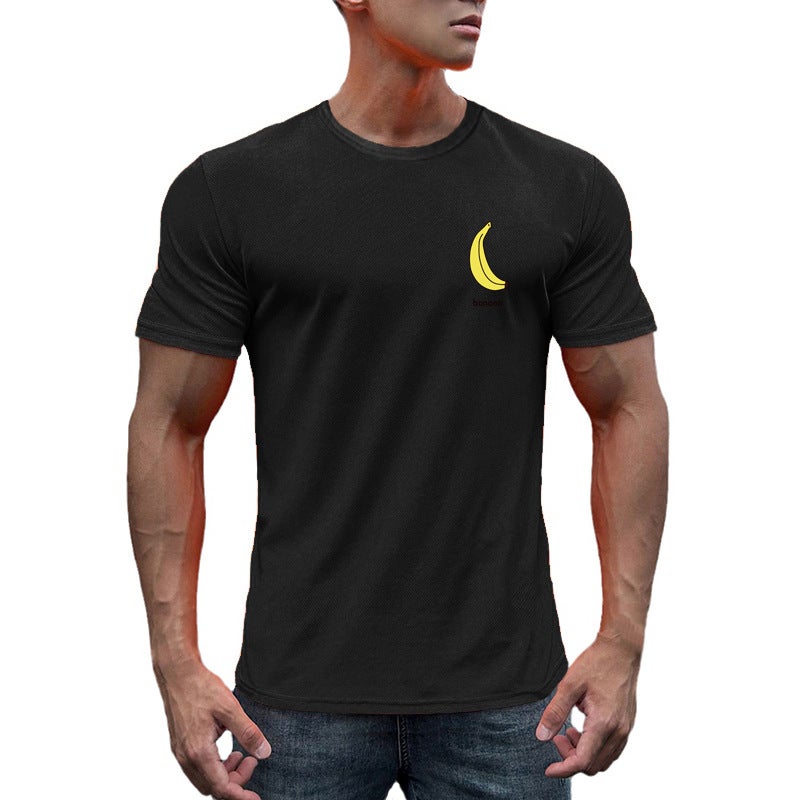 Banana personalized printed Men''s Fitness sports short sleeve summer quick-drying mesh bottoming shirt slim elastic - Image 3